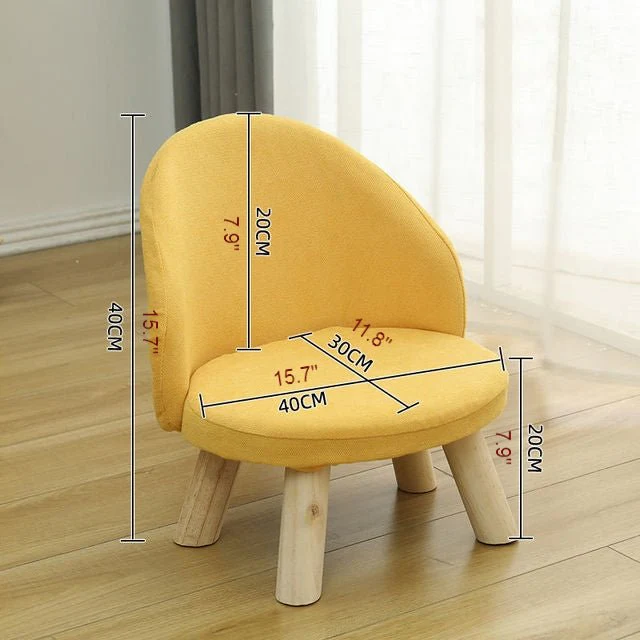 Round Low Stool For Living Room Made of Solid Wood Cotton And Linen