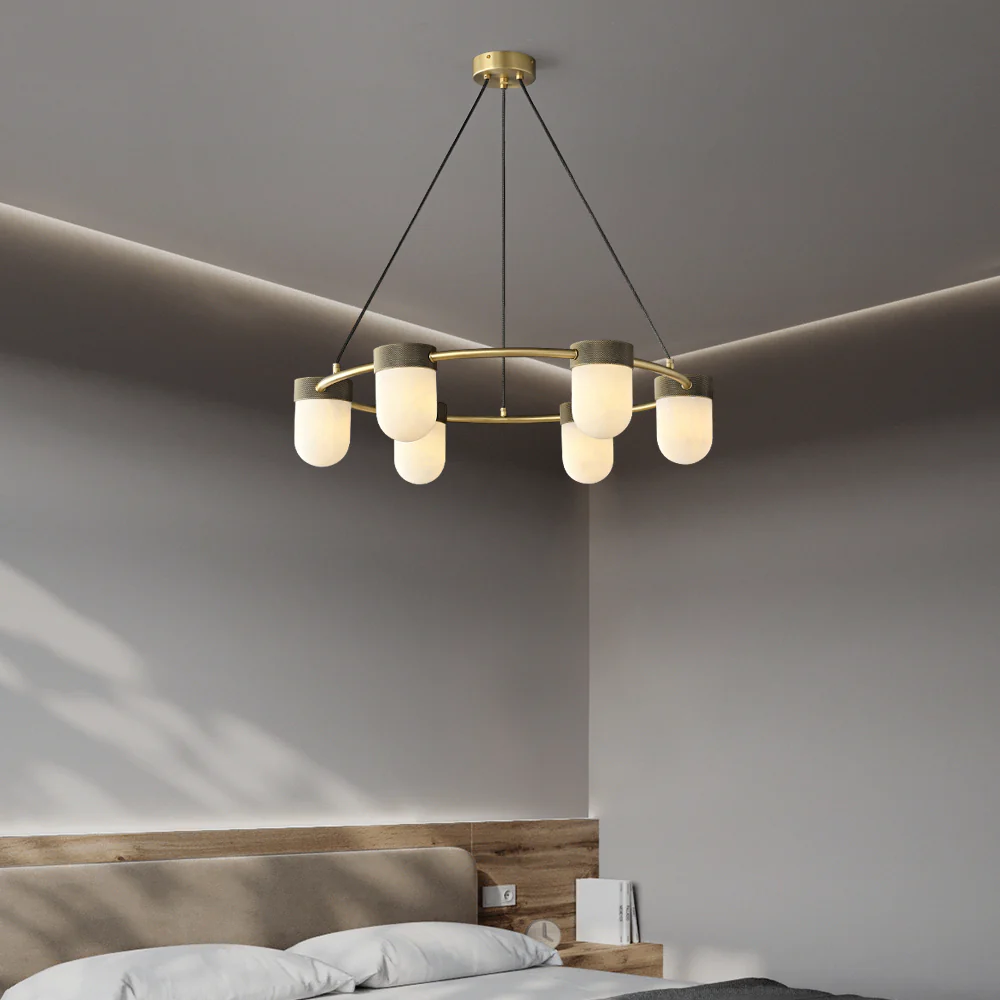 Art Deco Style Circle Chandelier with Alabaster Light