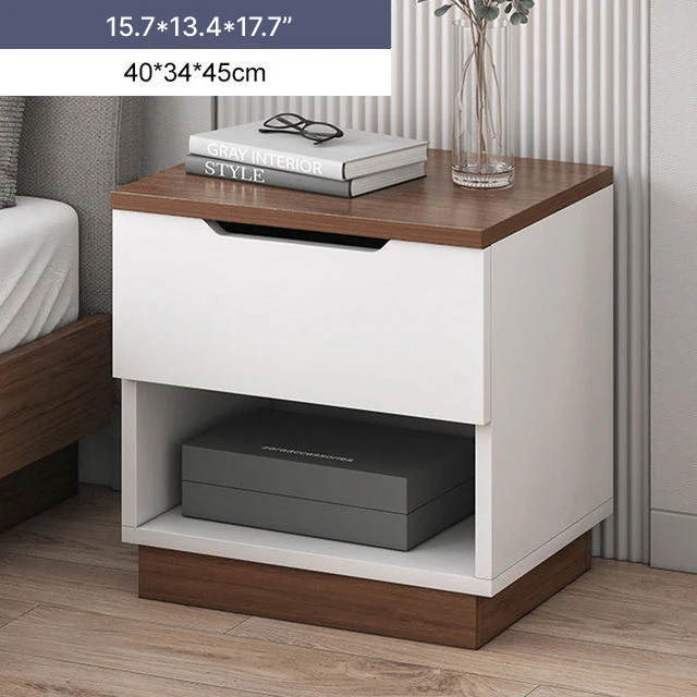 Light Luxury Nightstand with Open Shelf made of Wood For Bedroom
