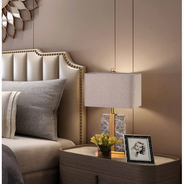 New Gray Marble LED Light Modern Fabric Table Lamp
