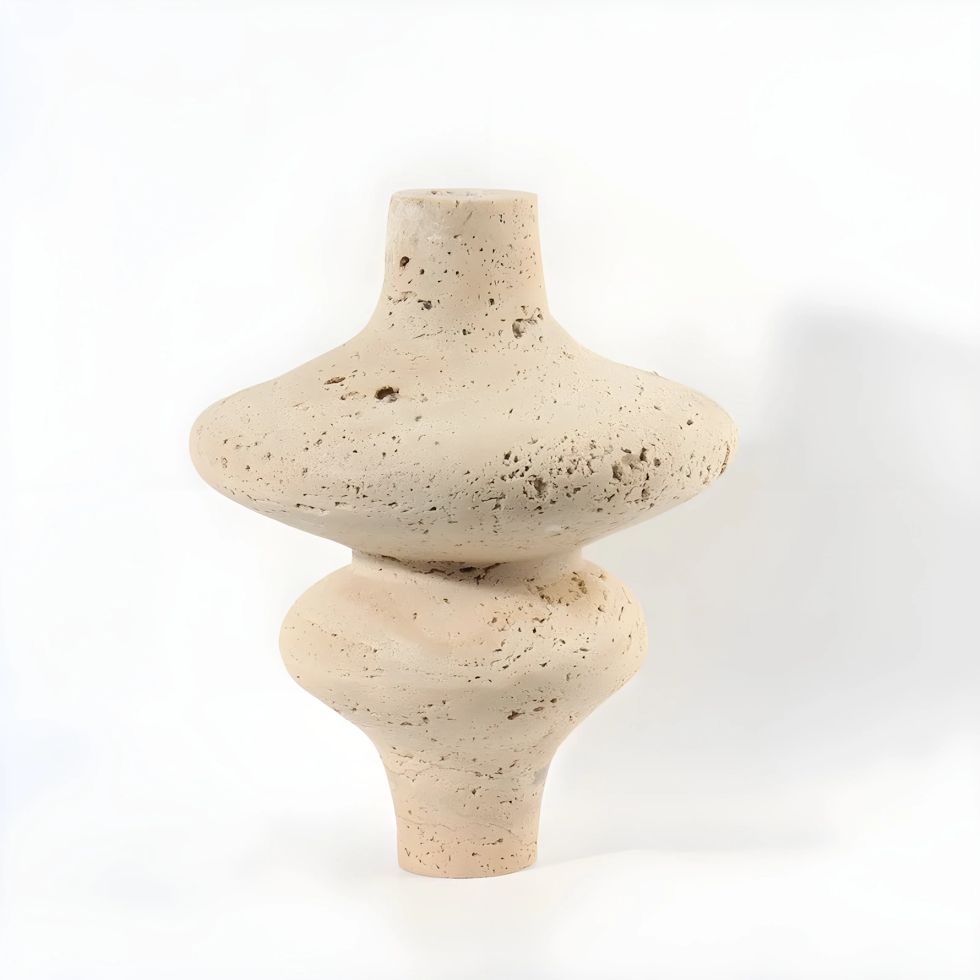 Antique Beige Natural Travertine Flower Vase for Living Room