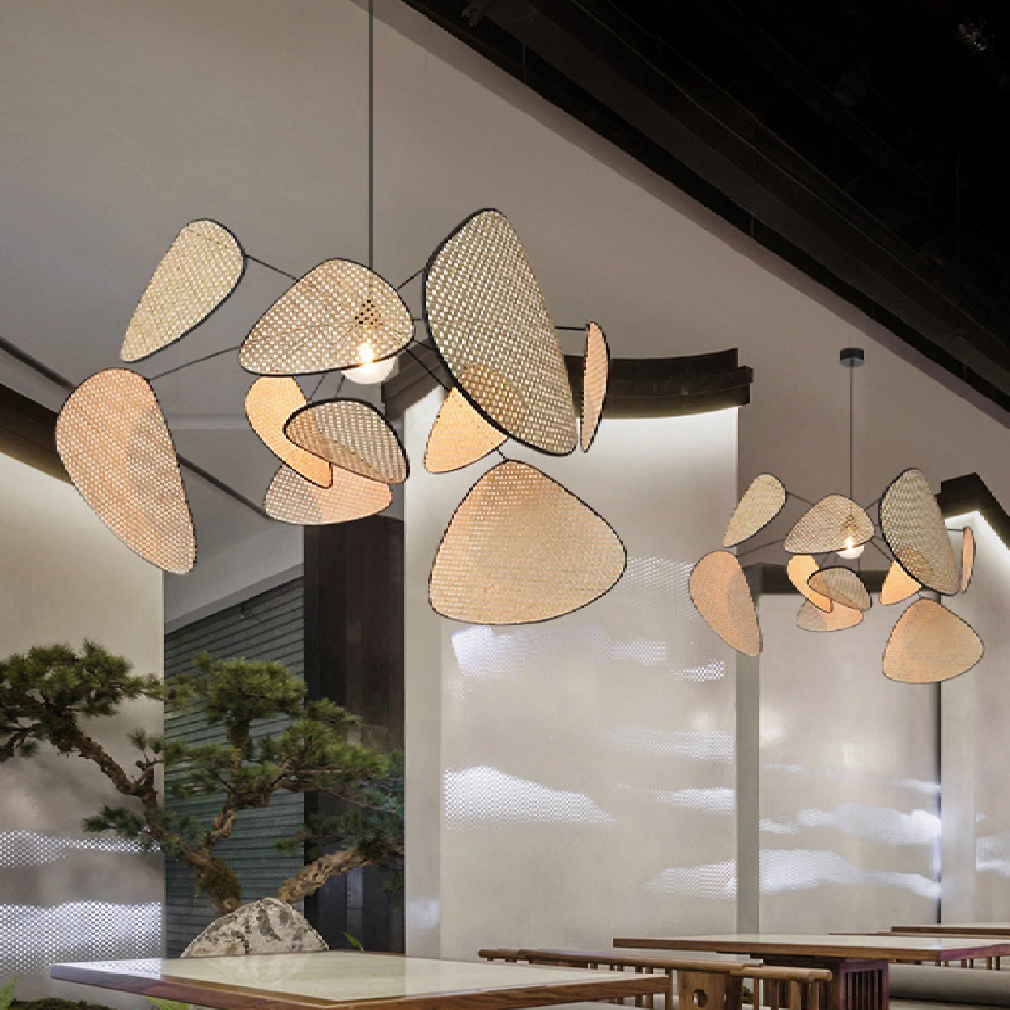 Bulach | Modern Chandelier with Hand Made Rattan Wicker