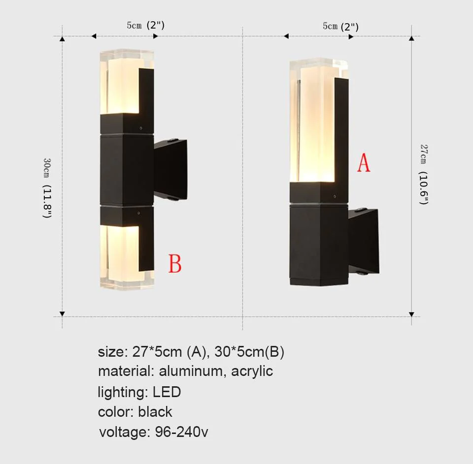 Modern Black Outdoor Waterproof LED Wall Mounted Lamp For Villa, Porch, W2