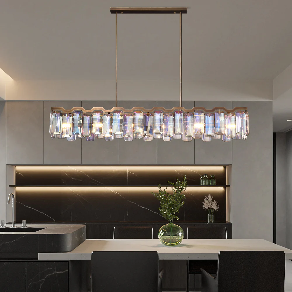 Colorful Crystal Accent Linear Chandelier for Dining Room
