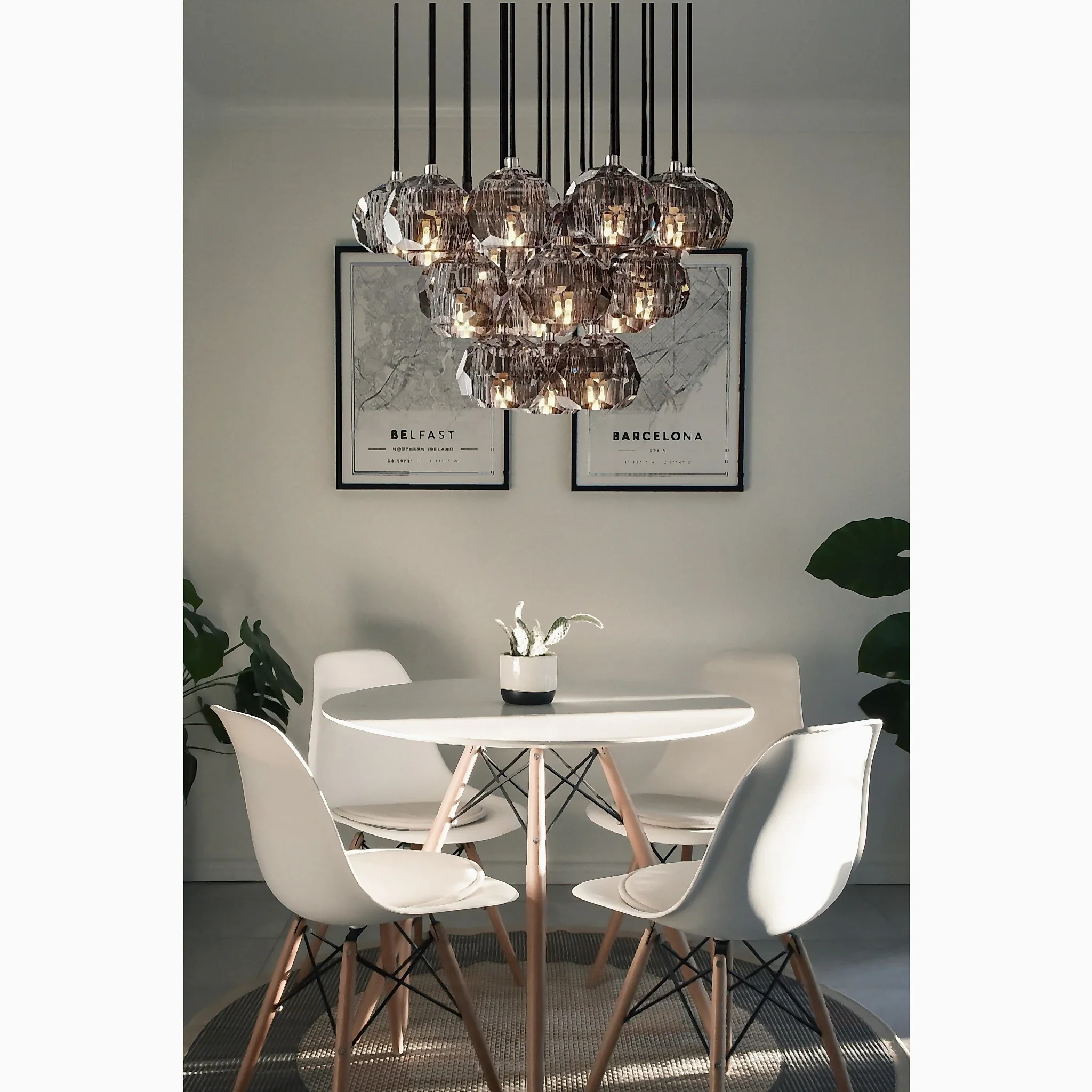Consegudes | Round Grey LED Cut Crystal Ceiling Chandelier