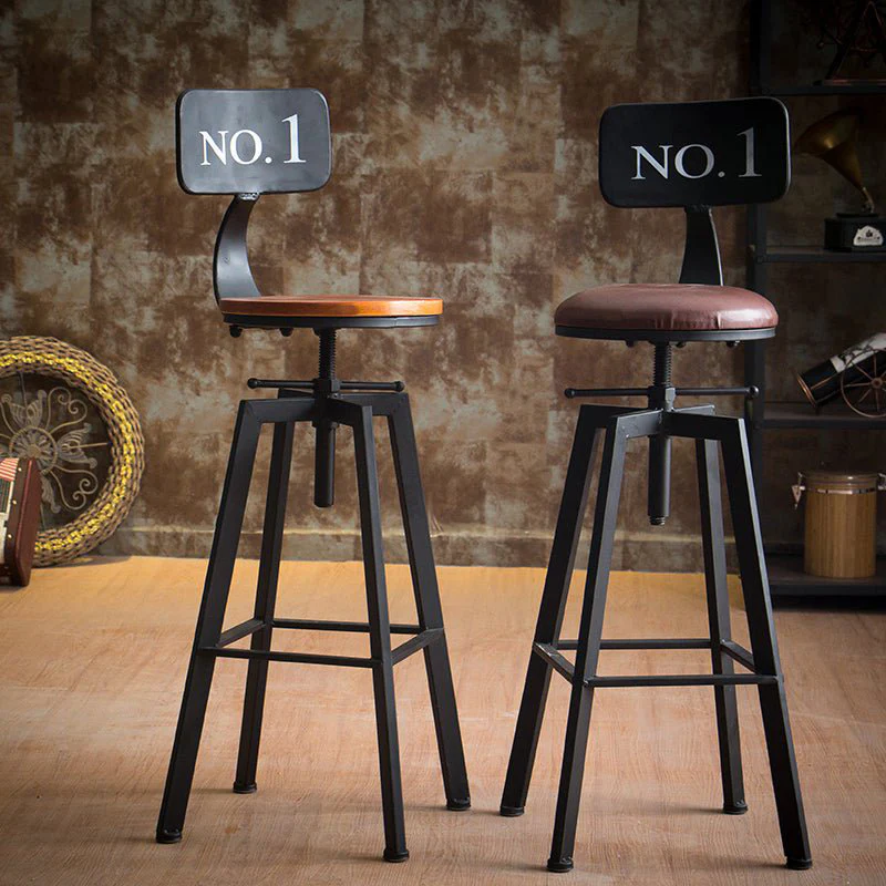 Industrial-Styled Iron Rotating and Lifting Bar Stool No.1