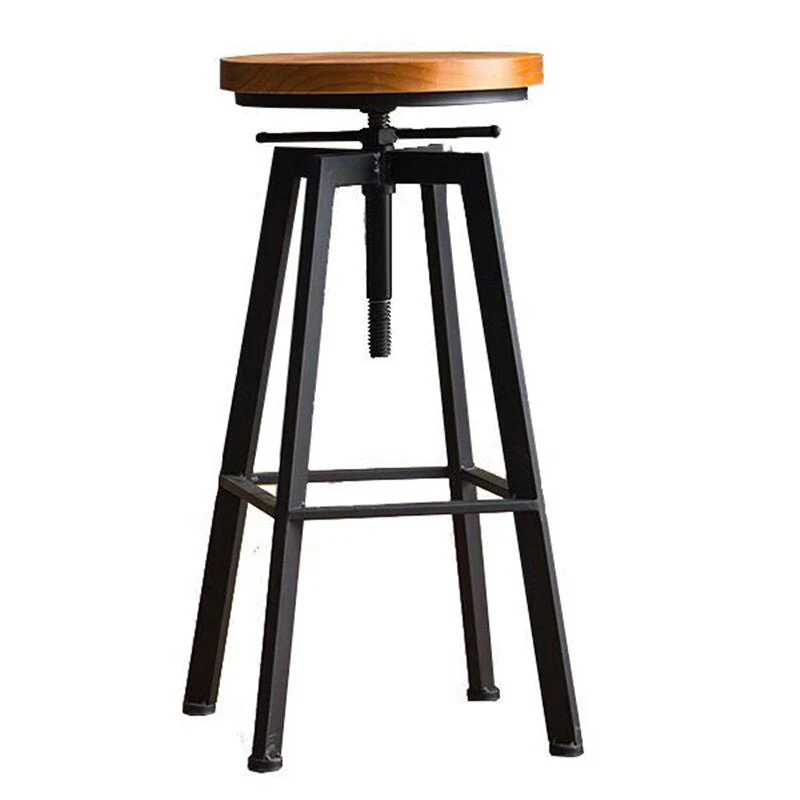 Industrial-Styled Iron Rotating and Lifting Bar Stool Made of Solid Wood