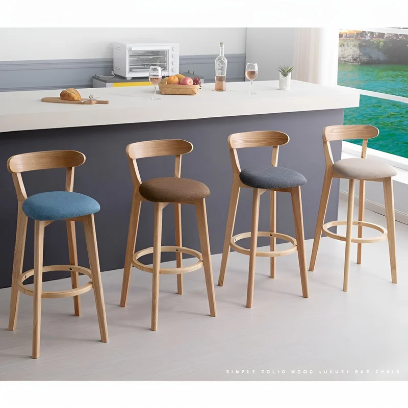 Minimalistic Nordic-Styled Bar Stool with Backrest Made of Solid Wood