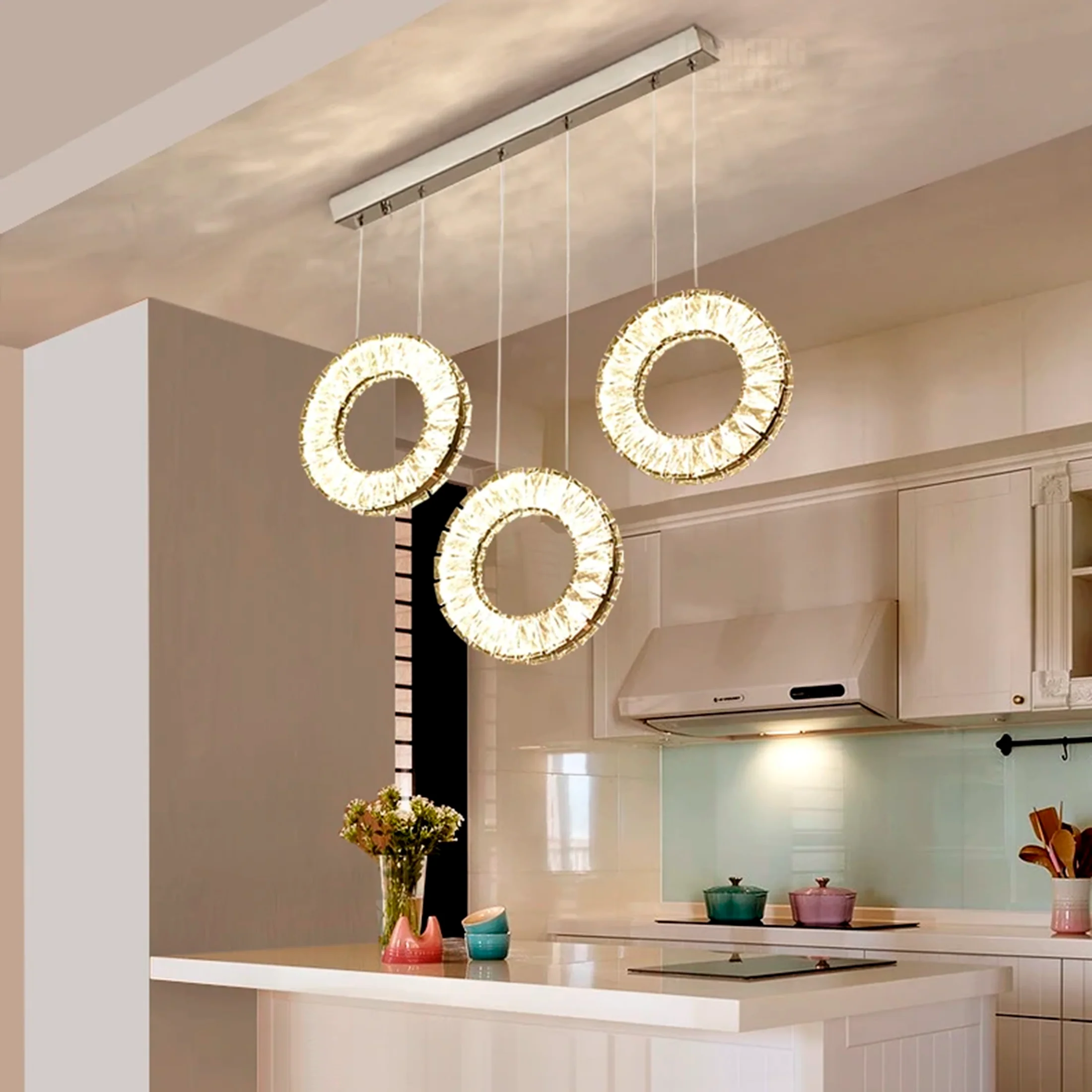 3 Lights - Hanging LED crystal lamp for staircase, lobby, living space, stairwell