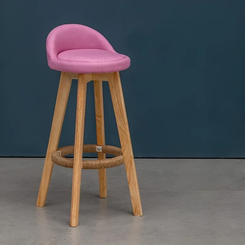 Retro-Styled Rotating High Bar Stool Made of Solid Wood