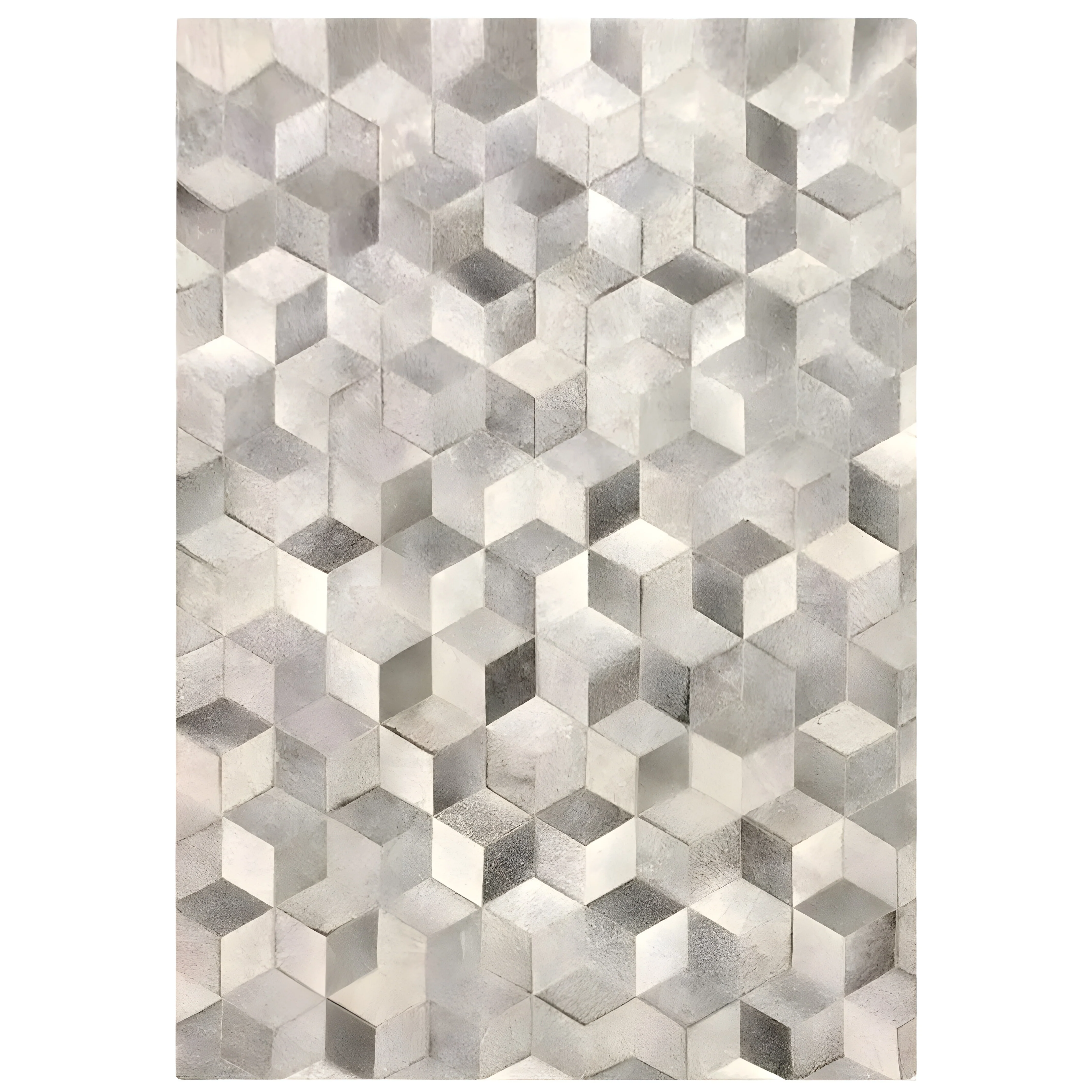 Stylish Grey Cowhide Carpet with Geometric Pattern