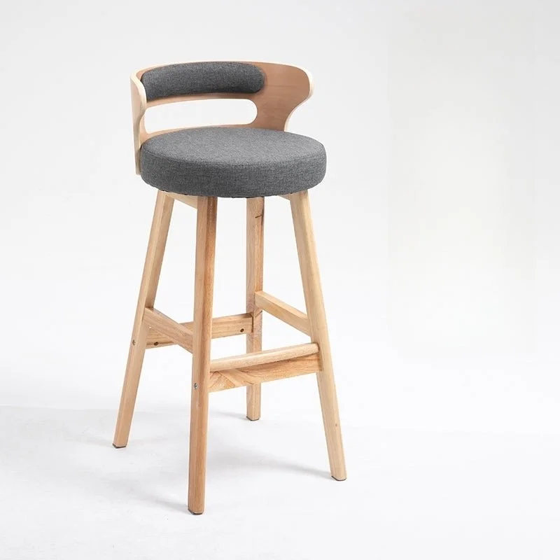 High-Leg Bar Stool with Backrest Made of Solid Wood