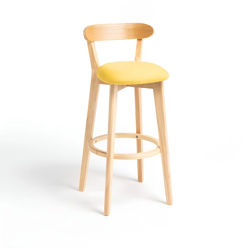 Minimalistic Nordic-Styled Bar Stool with Backrest Made of Solid Wood