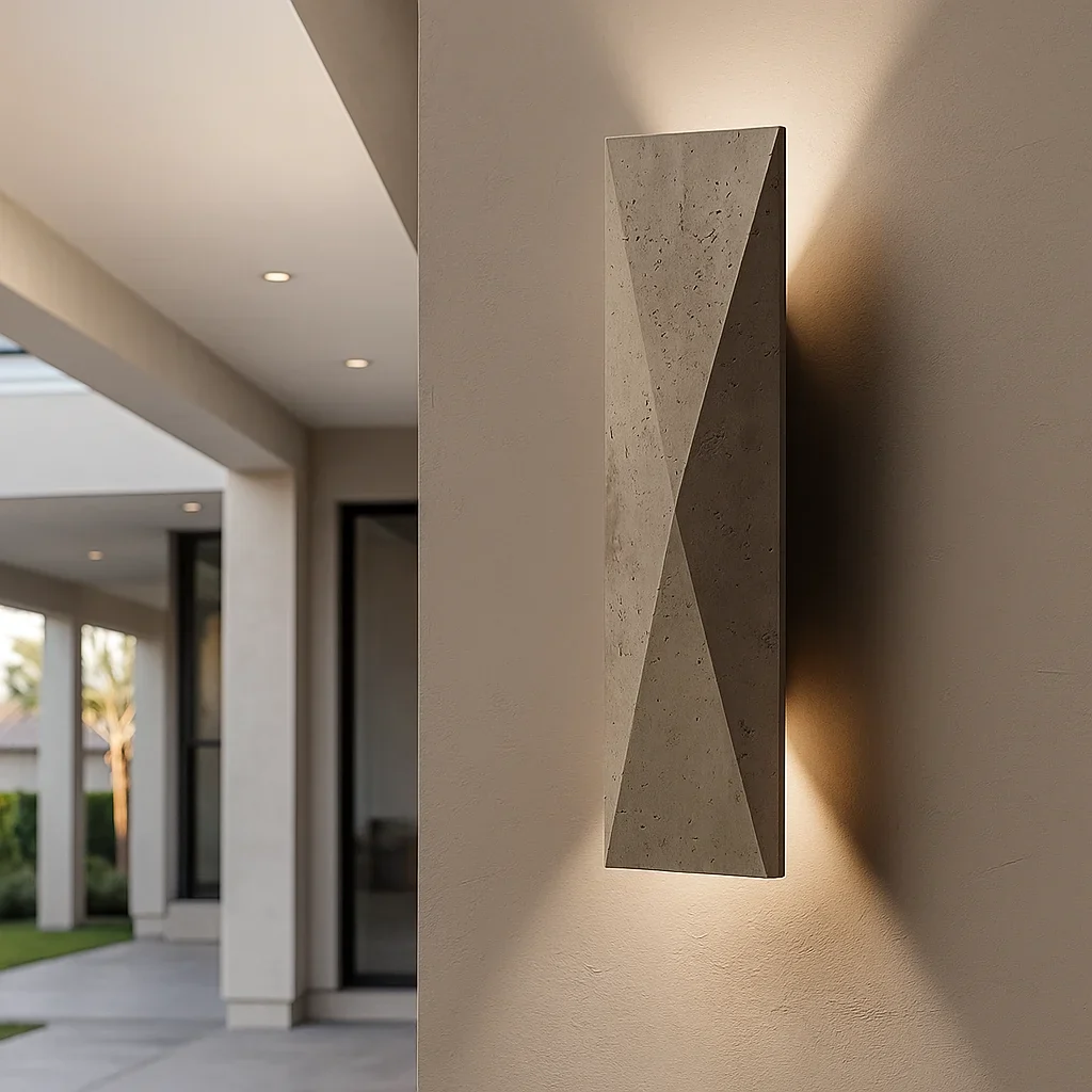 Natural Travertine Outdoor Wall Light - Modern Architectural Wabi-Sabi Sconce