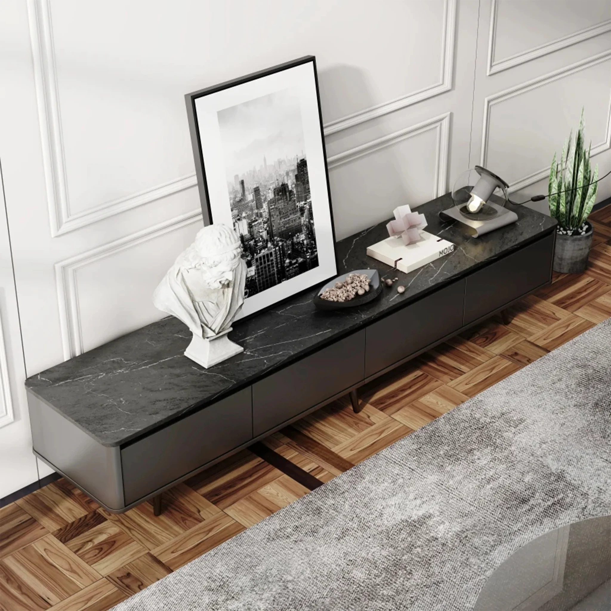 Dordogne | Modern Marble Top Black TV Stand