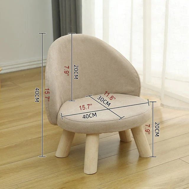 Round Low Stool For Living Room Made of Solid Wood Cotton And Linen