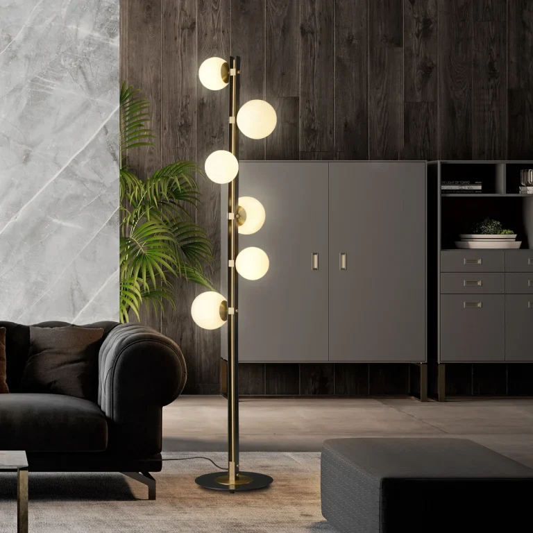 Mid Century Contemporary Standing Light Twisted Design Multiple Light Globe Shade