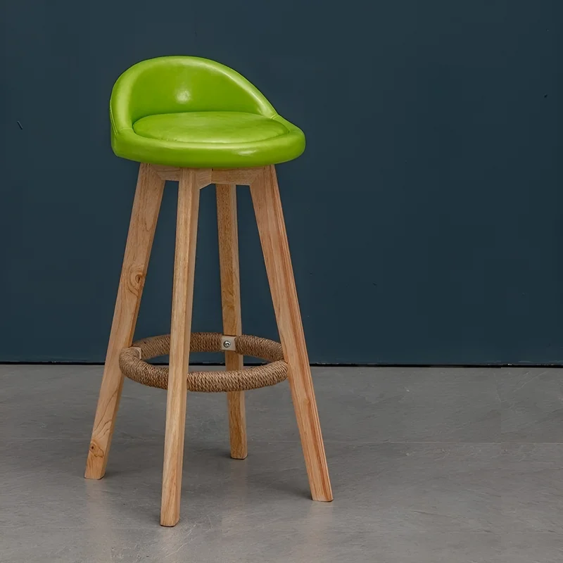 Retro-Styled Rotating High Bar Stool Made of Solid Wood