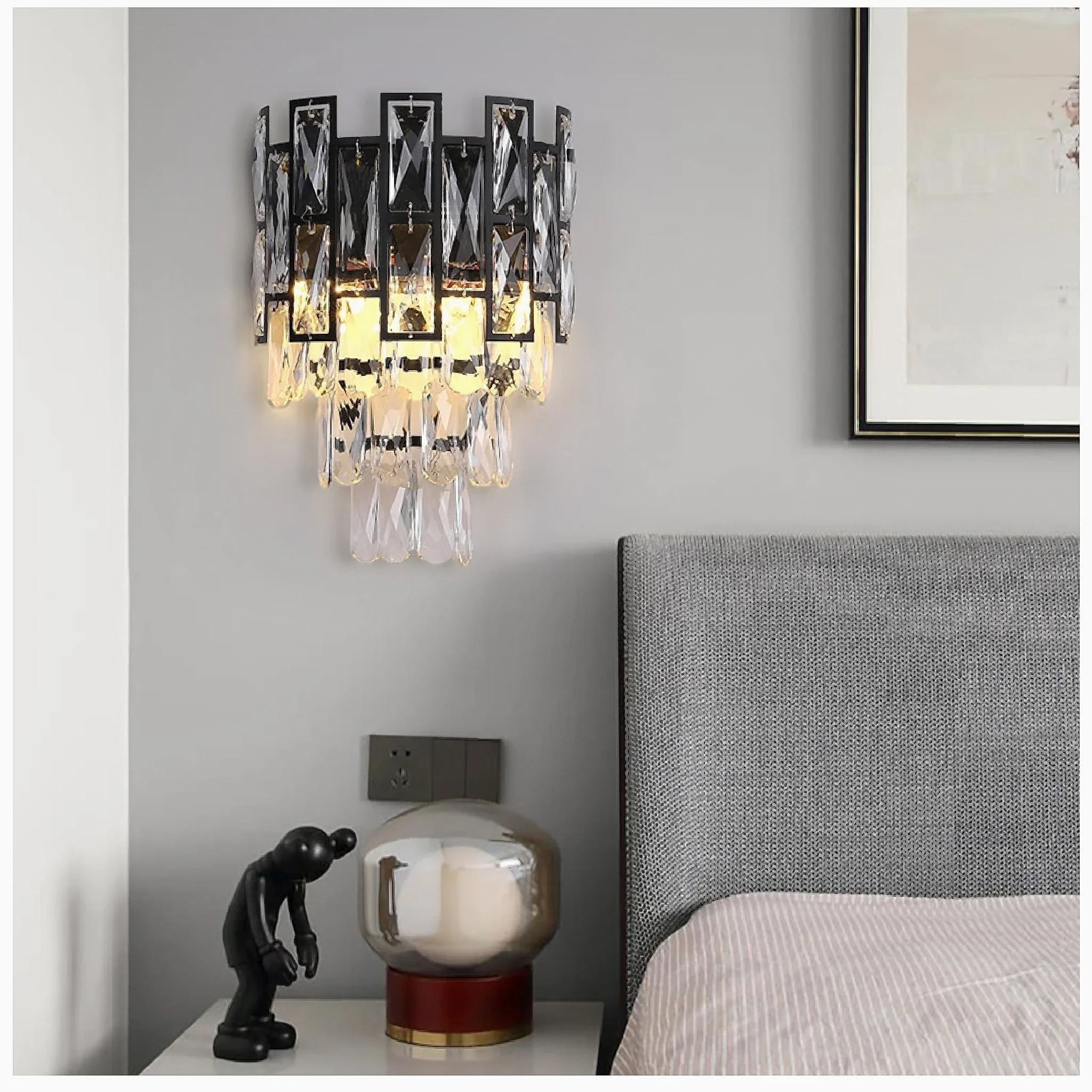 Elegant Wall Sconce With Black Crystals