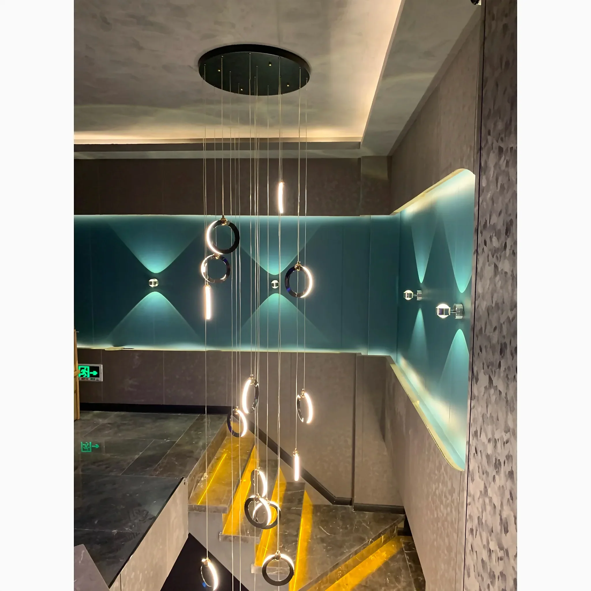 Agra | Elegant Gold Black Led Pendant Rings Chandelier