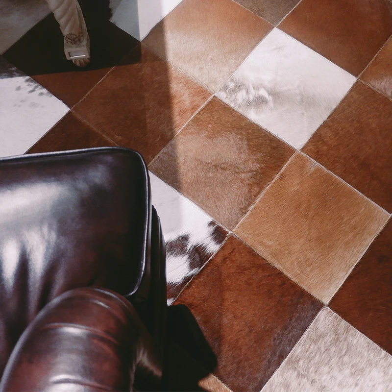 Vintage Art Carpet Natural Genuine Cowhide Leather