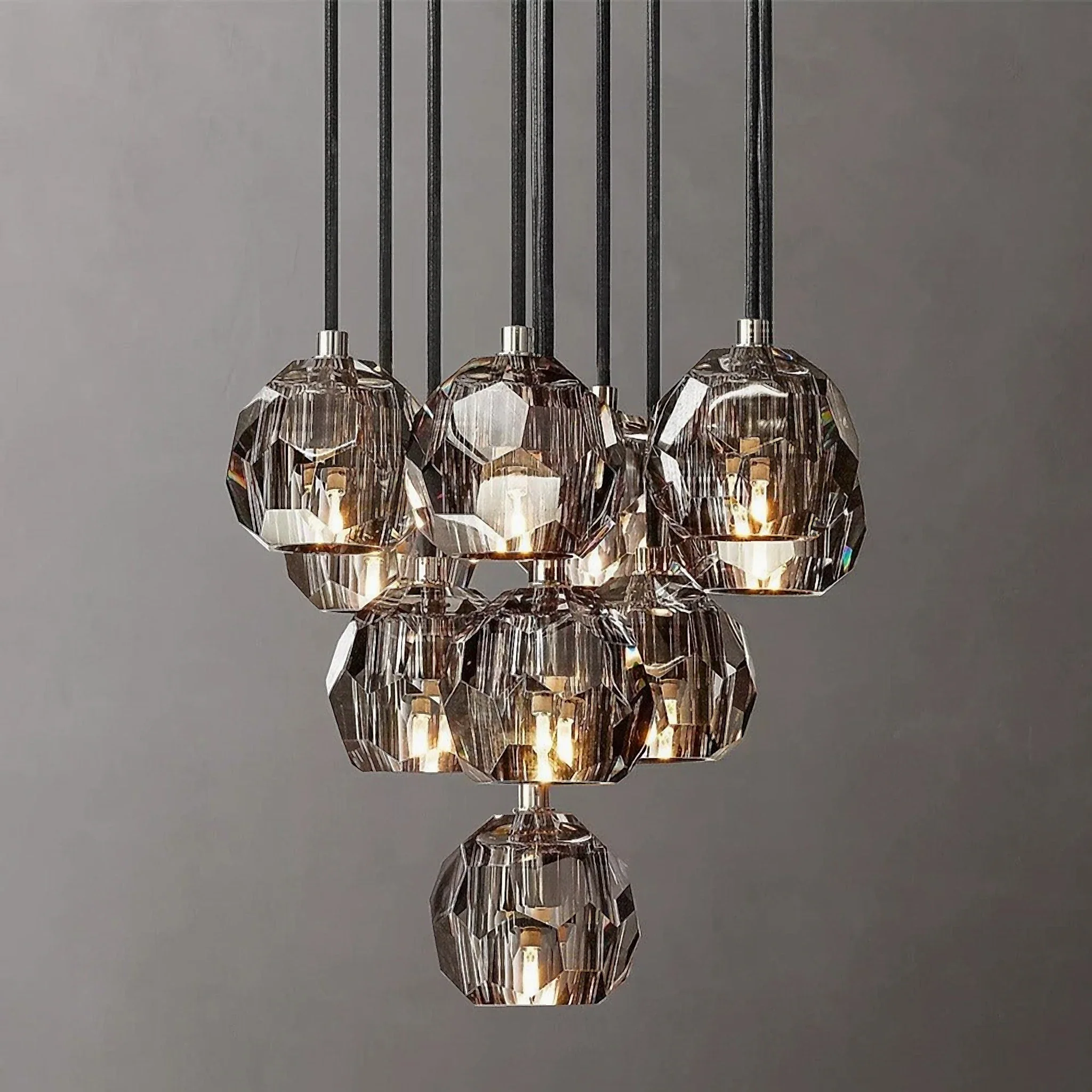 Consegudes | Round Grey LED Cut Crystal Ceiling Chandelier