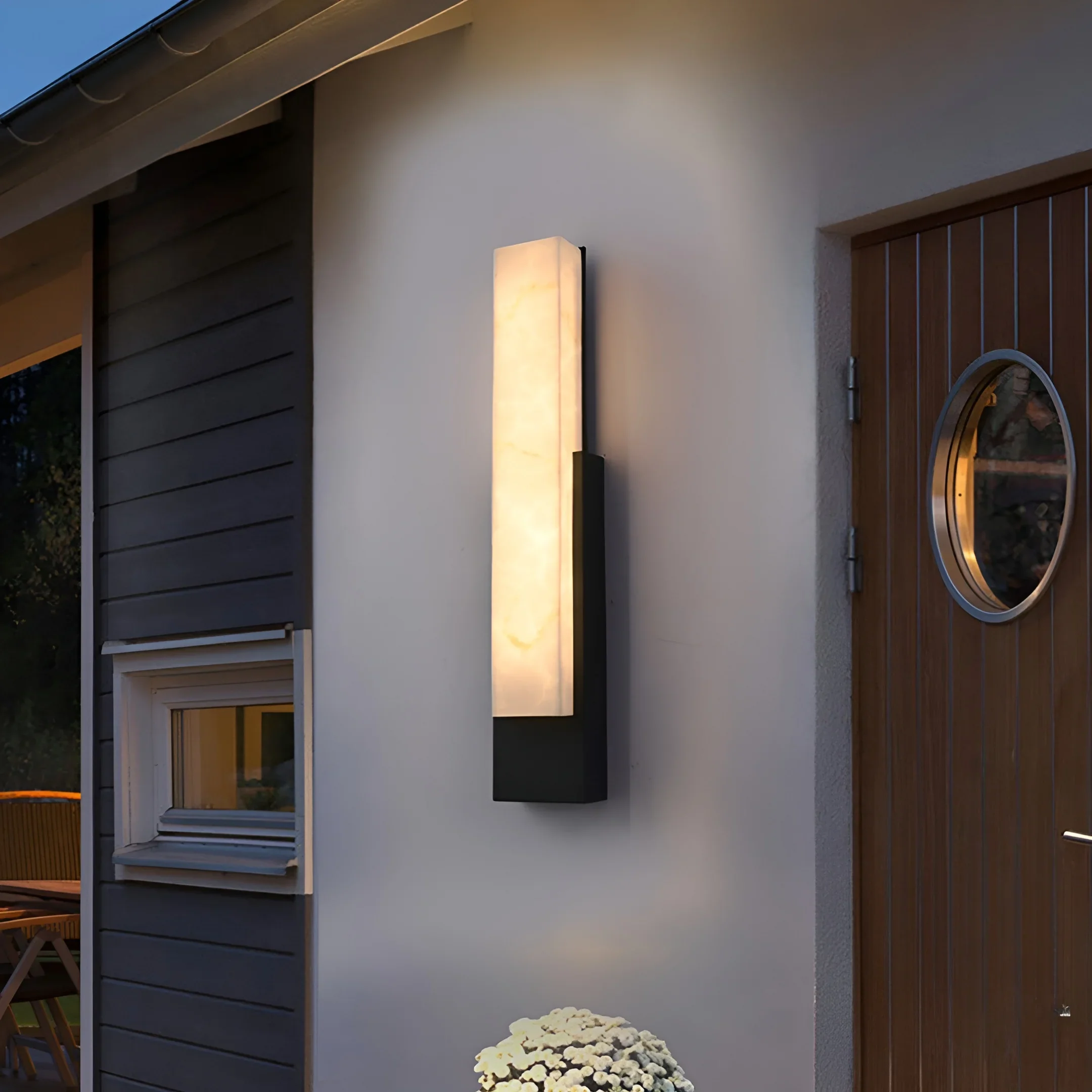 Modern Marble-Look Outdoor Wall Light - Stainless Steel LED Sconce