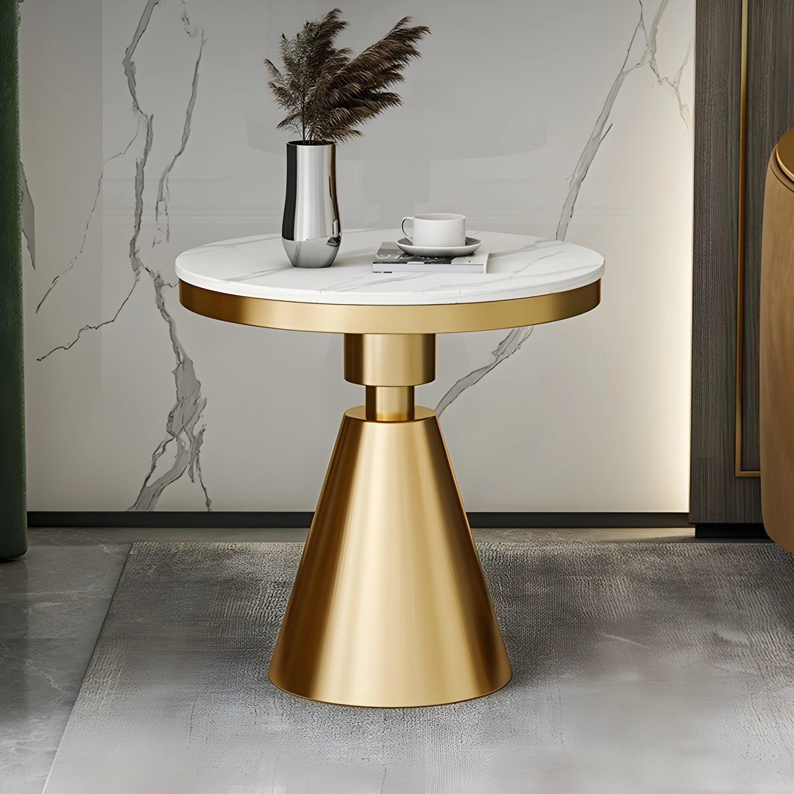 Gold/White/Black Round Small Modern Coffee Table For Living Room