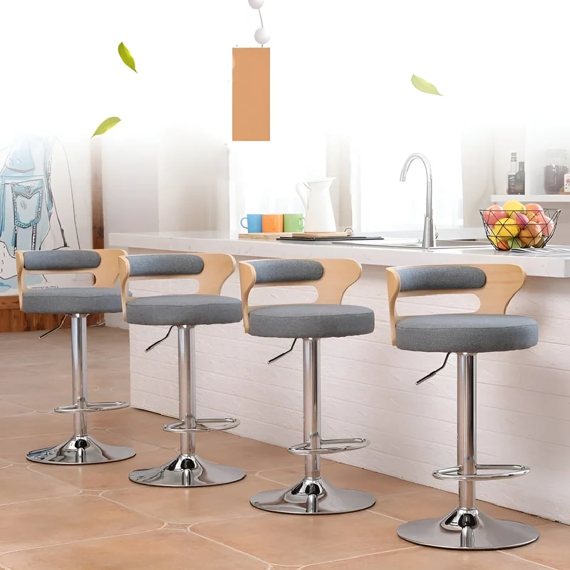 Metal Leg High Rotating Lifting Bar Stool Made of Leather