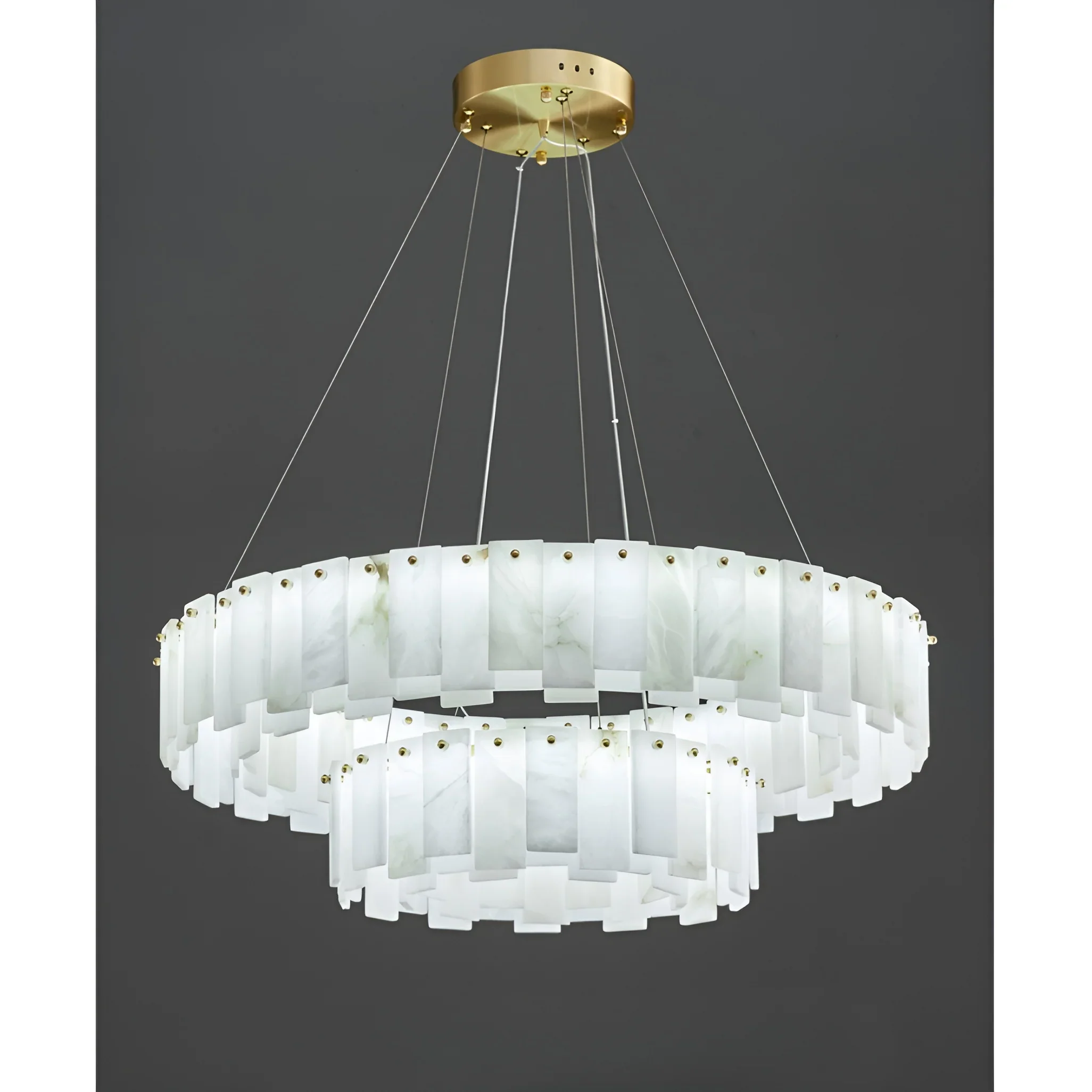 Cloudstone Marble Round Chandelier -  Elegance in Natural Stone and Copper