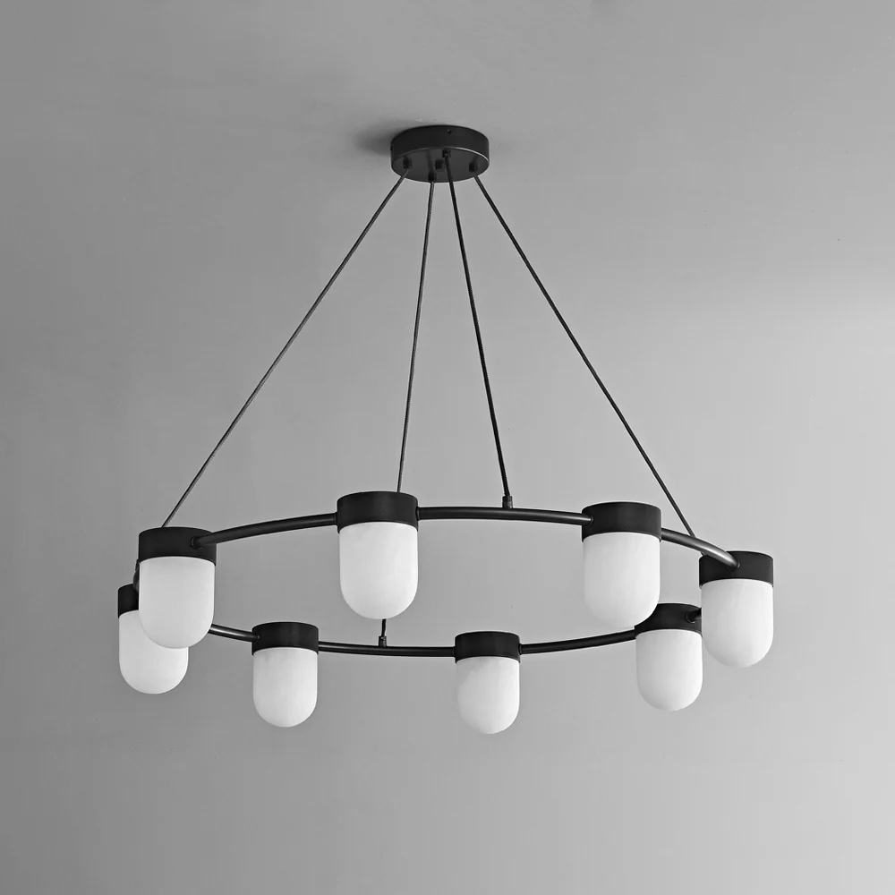 Art Deco Style Circle Chandelier with Alabaster Light