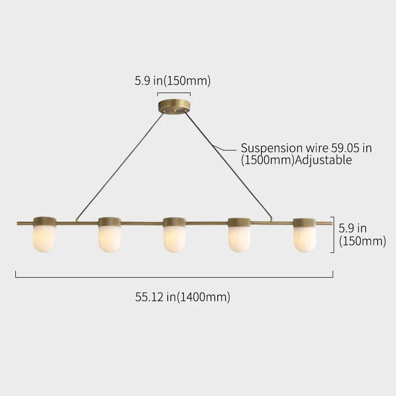 Chic Marble Linear Chandelier Over Dining Table with Hanging Chain