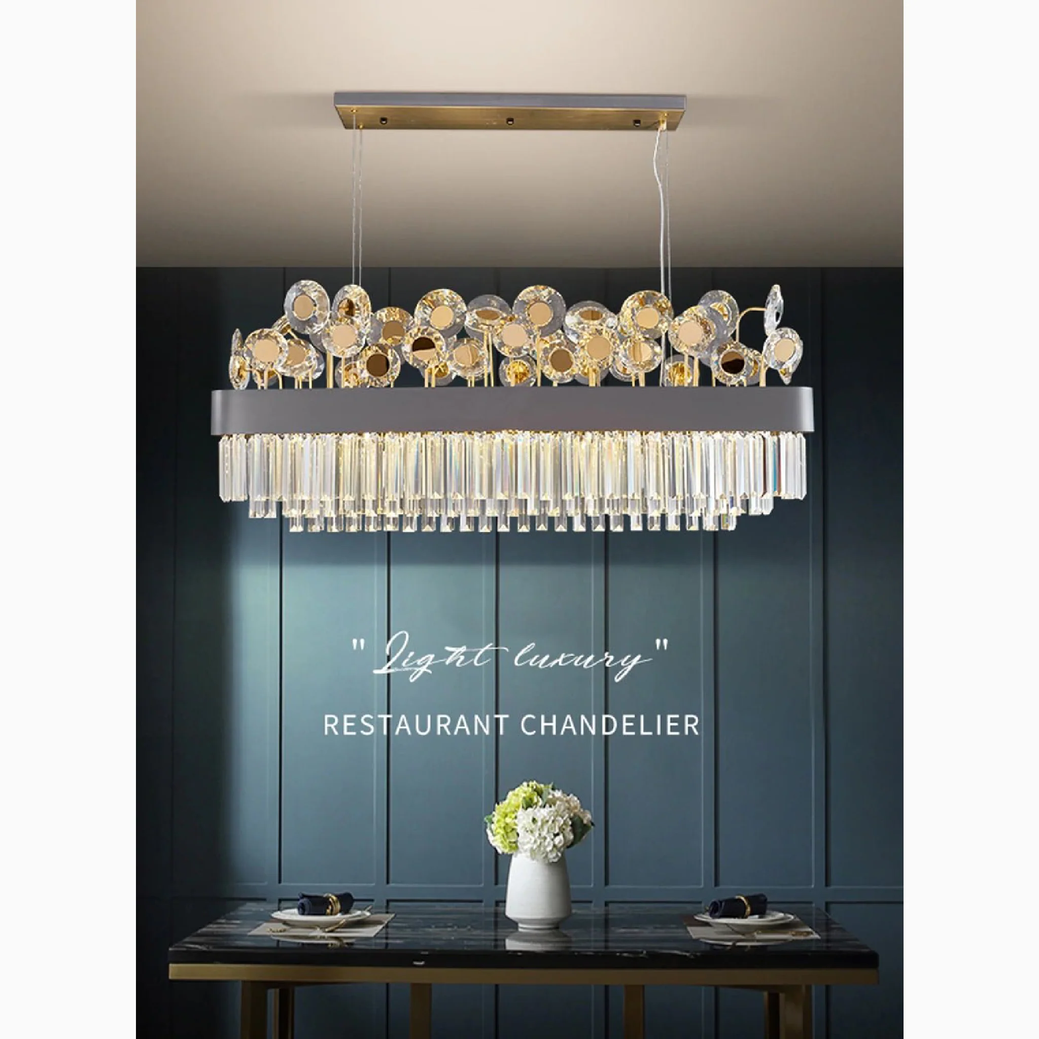 Ilonse | Outstanding Gold/Black Crystal Rectangle Chandelier