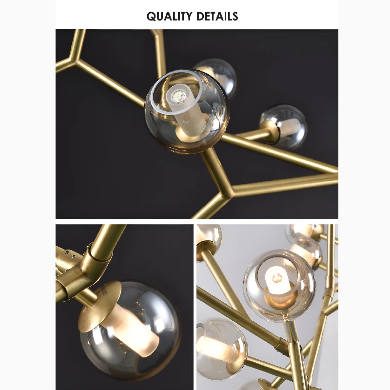 Luxury Molecular-Shaped Chandelier for Living Room, Kitchen, 17 Lights (Small), Warm Light