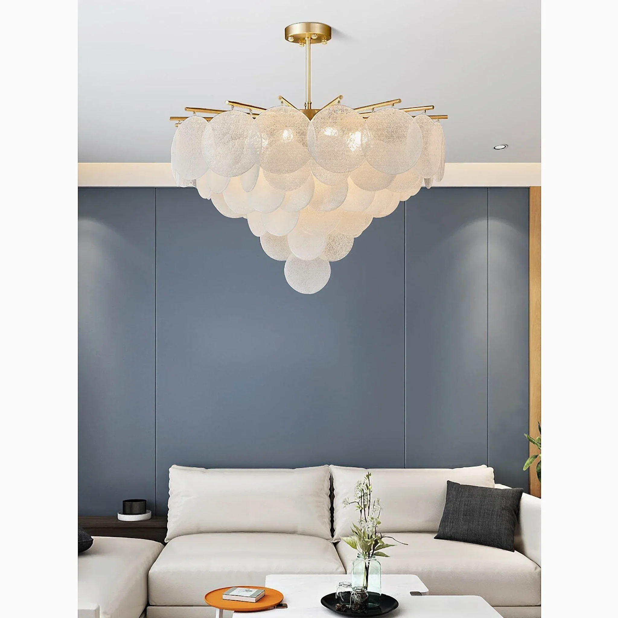 Peone | Round Obscure Glass Ceiling Chandelier
