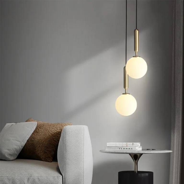 Contemporary Brass Opal Sphere Single-Bulb Glass Hanging Light