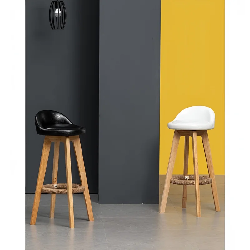 Retro-Styled Rotating High Bar Stool Made of Solid Wood