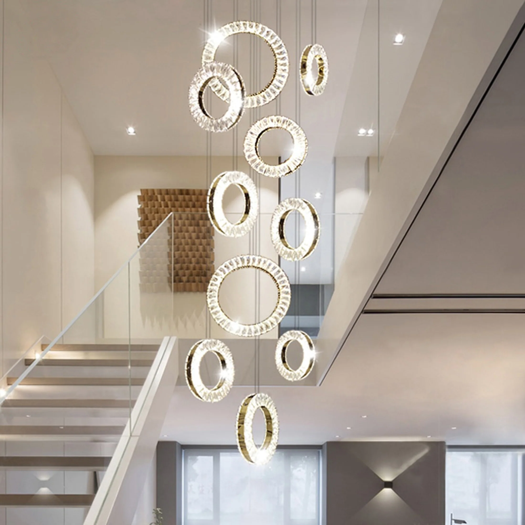 10 Lights - Hanging LED crystal lamp for staircase, lobby, living space, stairwell