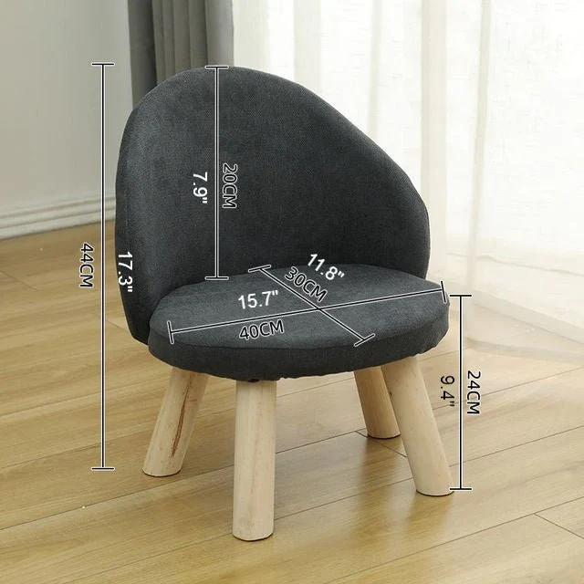 Round Low Stool For Living Room Made of Solid Wood Cotton And Linen