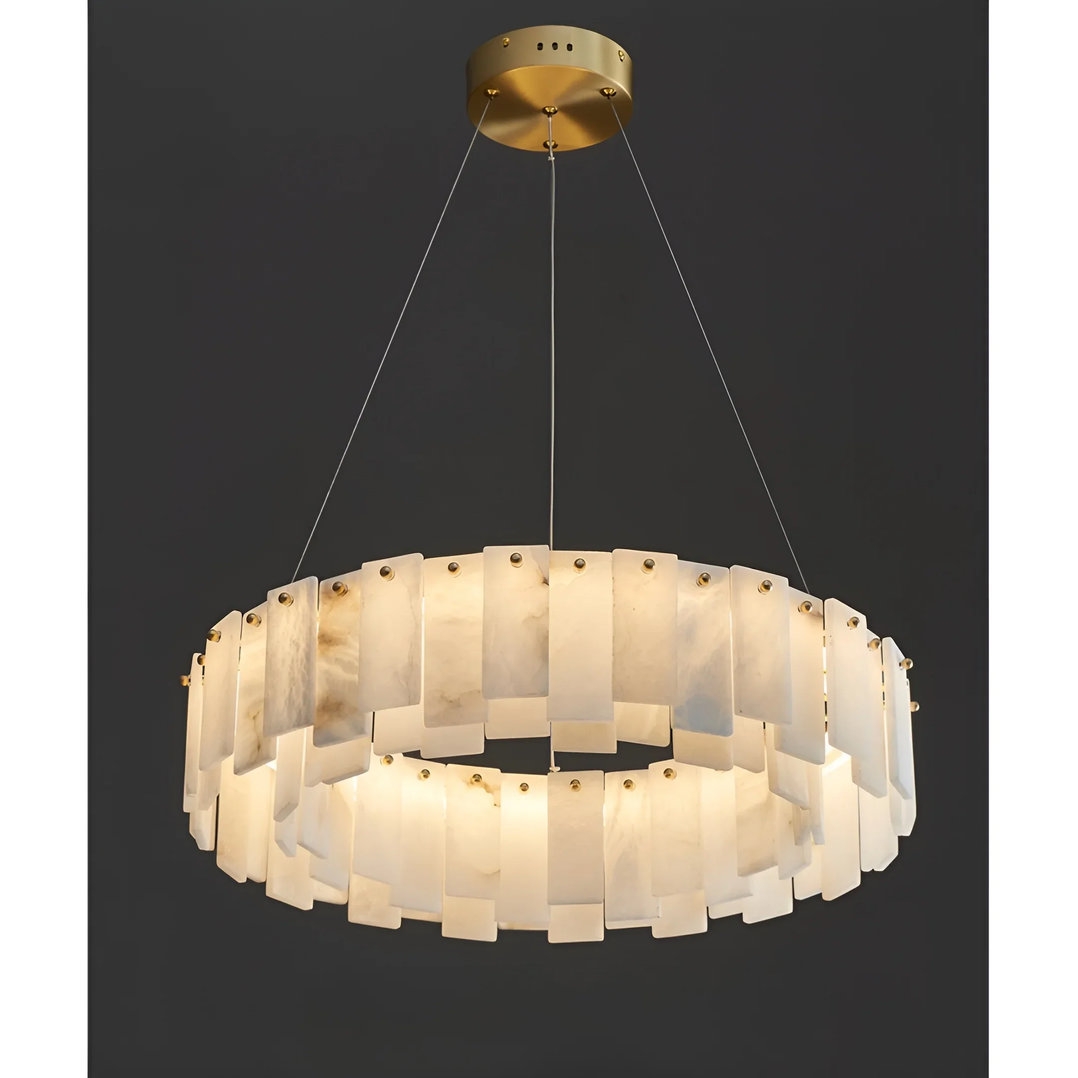 Cloudstone Marble Round Chandelier -  Elegance in Natural Stone and Copper