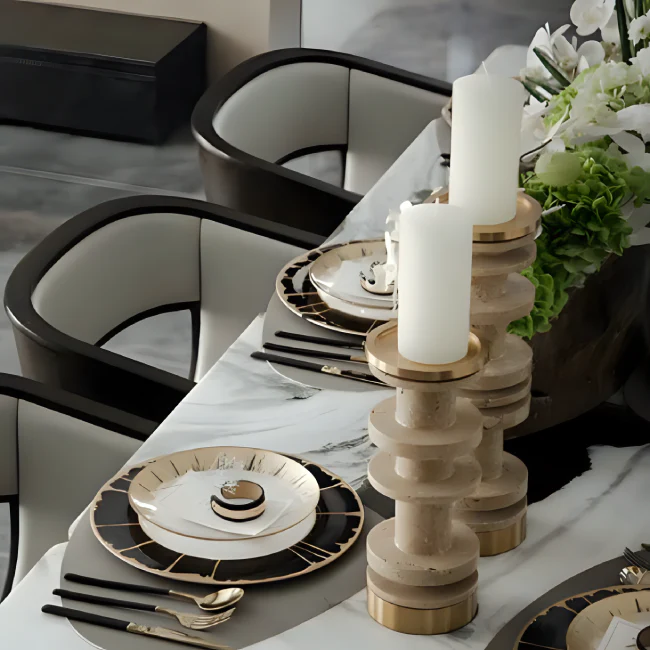 Large Decorative Vintage Travertine Candlestick Holder