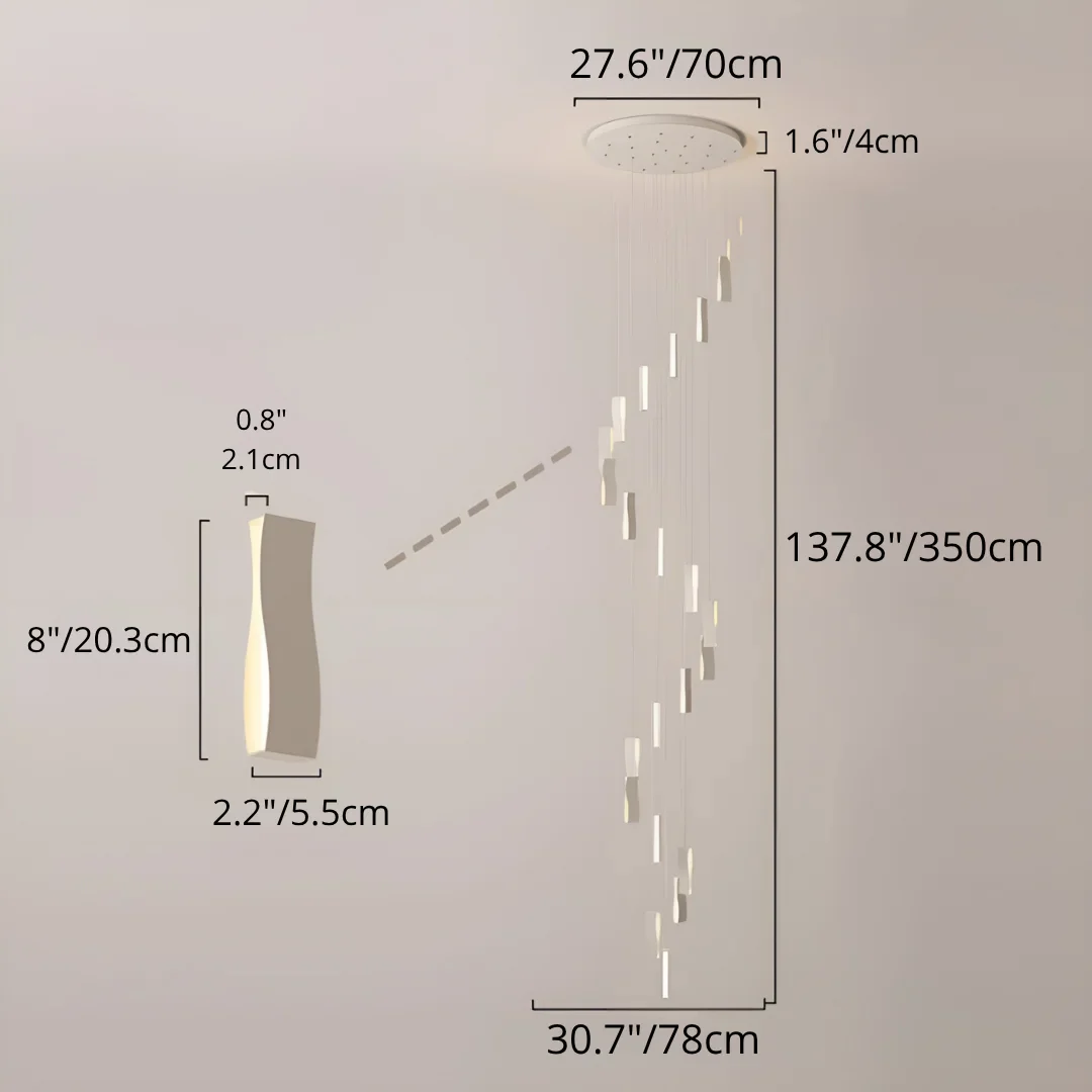 Waveform Modern Staircase Chandelier - Adjustable Loft Pendant with Remote Dimming