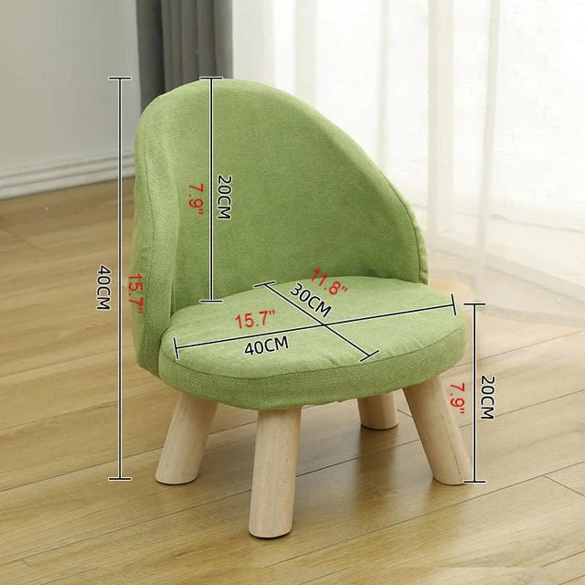 Round Low Stool For Living Room Made of Solid Wood Cotton And Linen