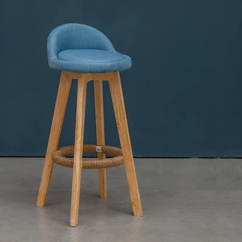 Retro-Styled Rotating High Bar Stool Made of Solid Wood