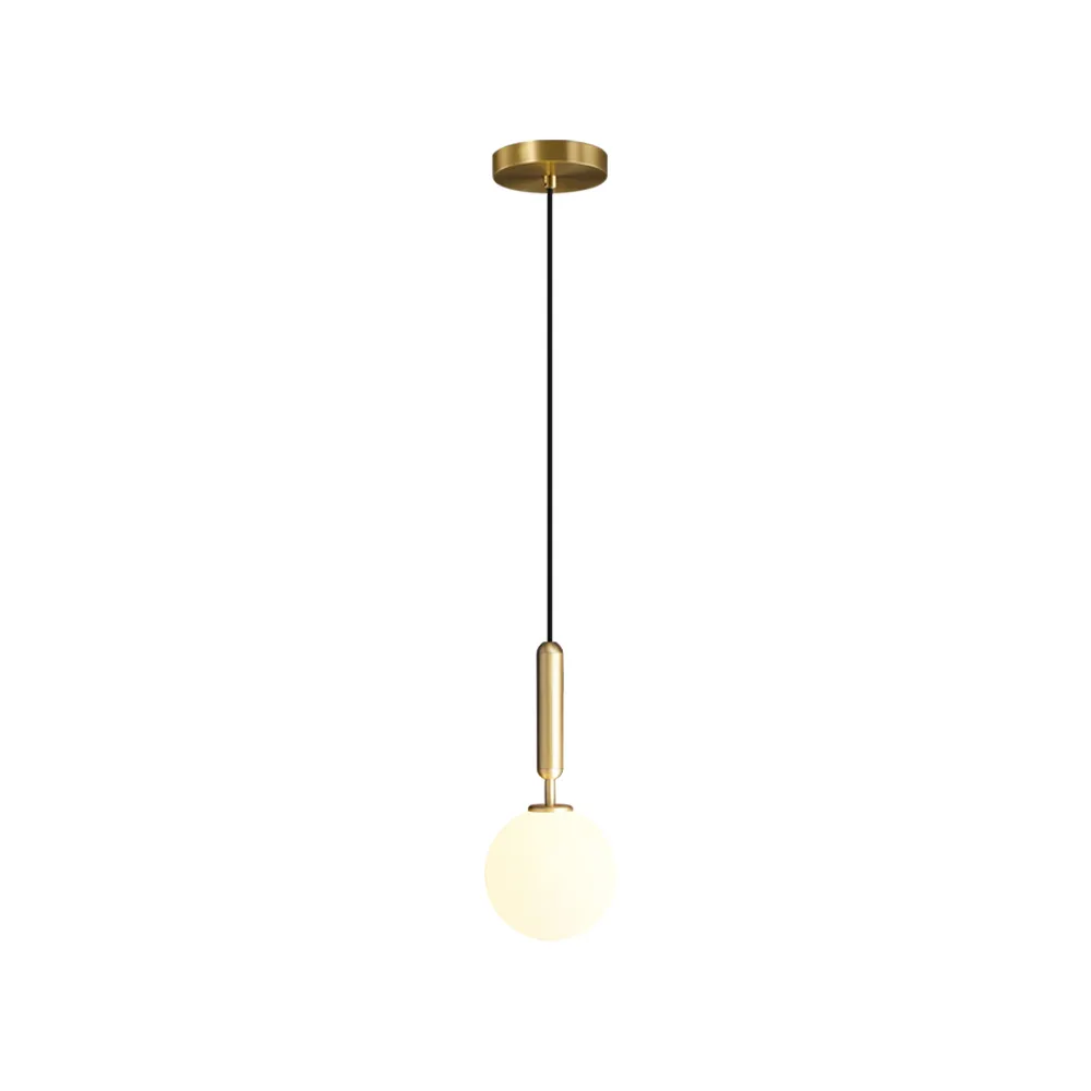 Contemporary Brass Opal Sphere Single-Bulb Glass Hanging Light