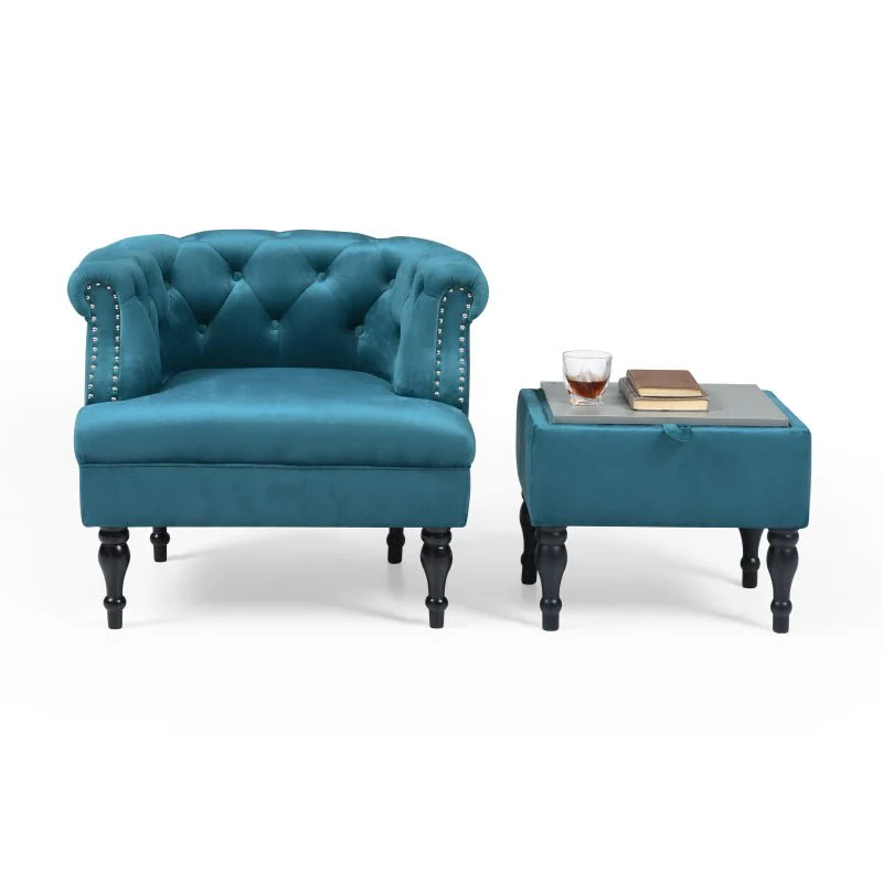 Set of Upholstered Velvet Accent Chair and Storage Ottoman