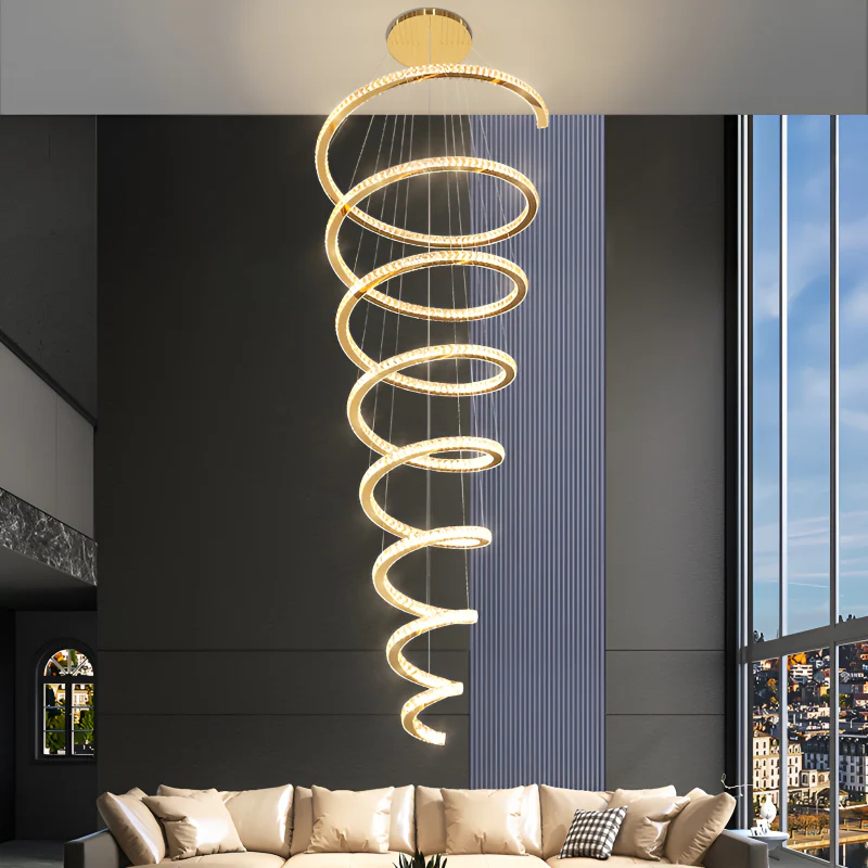 La Penne | Long Spiral Hanging Crystal Golden Chandelier Dia100