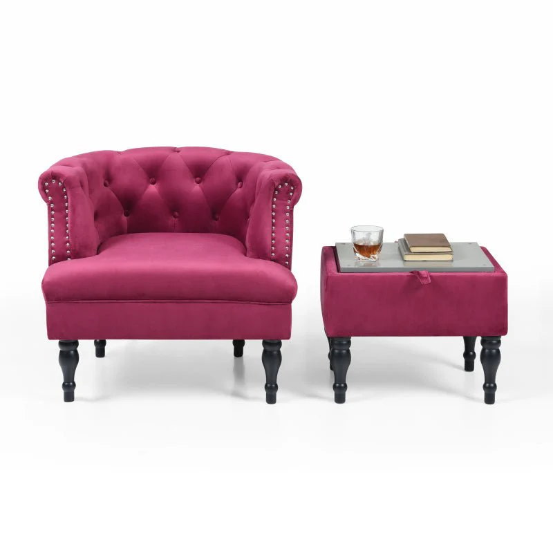 Set of Upholstered Velvet Accent Chair and Storage Ottoman