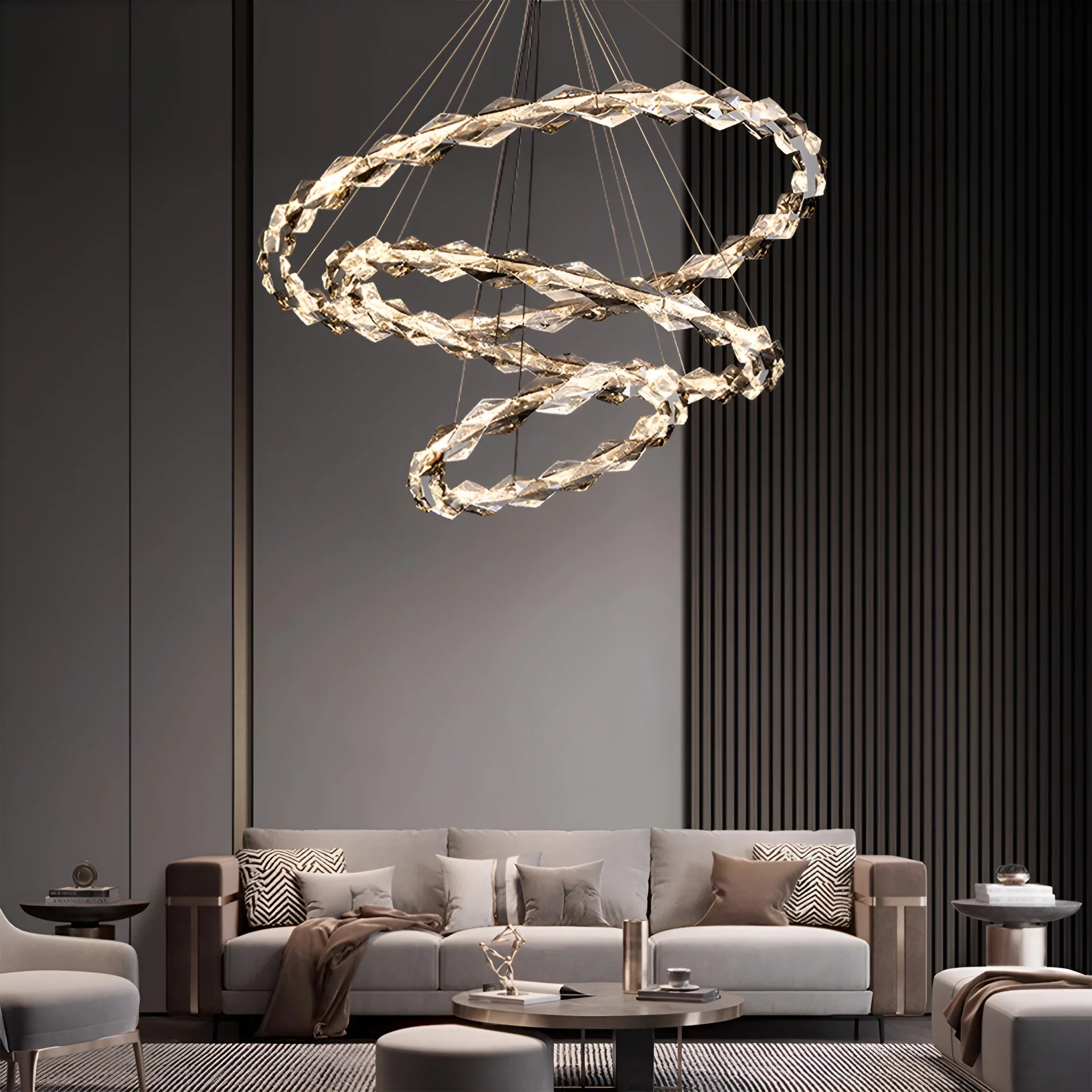 Luxury K9 Crystal Chandelier �C Modern Multi-Ring LED Ceiling Light