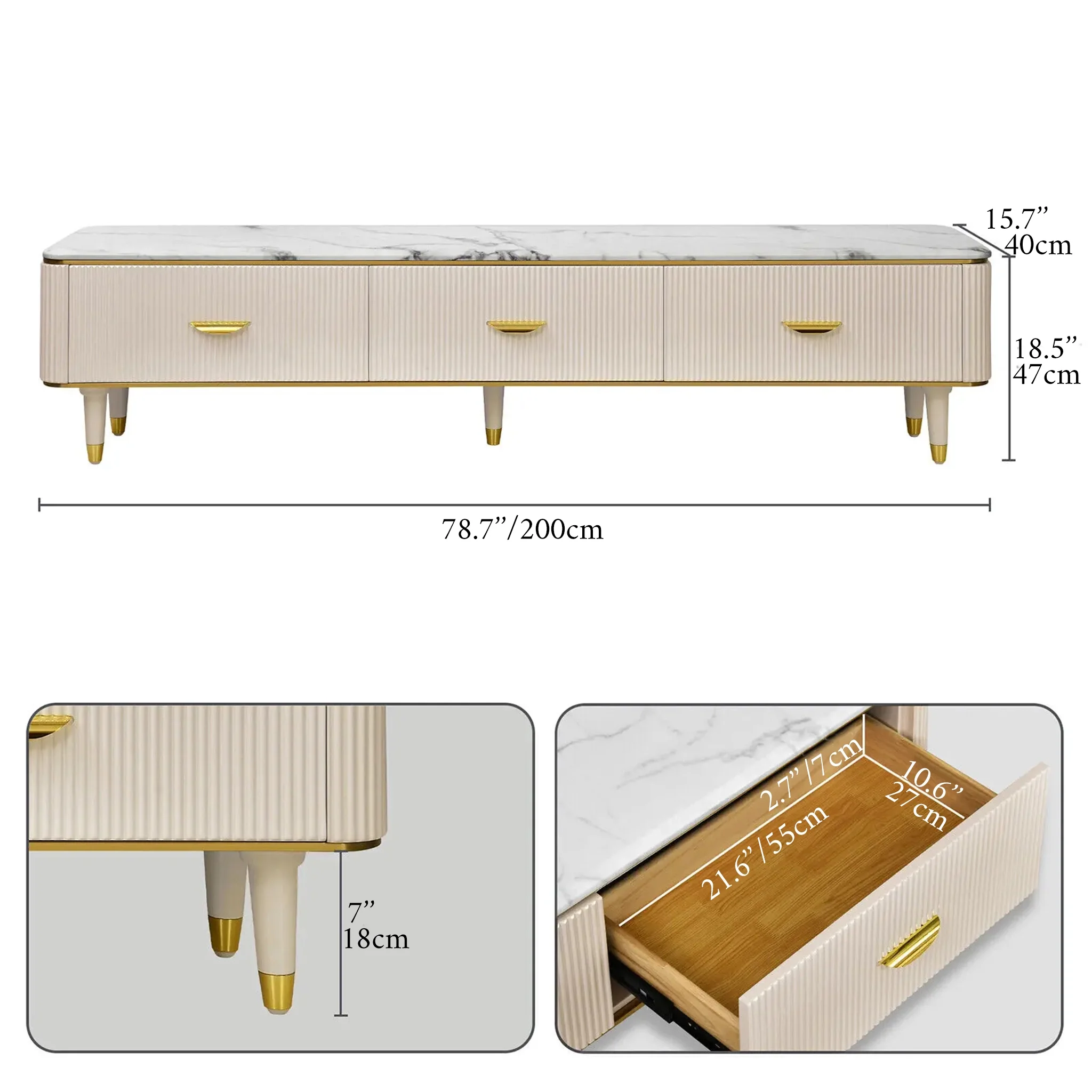 Meuse | Marble Top Luxurious White TV Stand